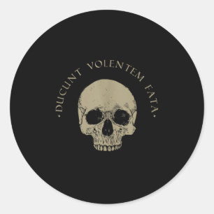 Stoic Philosophy du Volentem Fata Skull Stoicism Q Runt Klistermärke