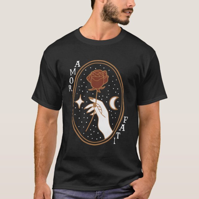 Stoic Quote Kärlek Fati Guld T Shirt (Framsida)