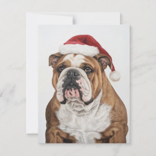 Stoisk Bulldoggsmålning med Santa Hatt Jul Julkort