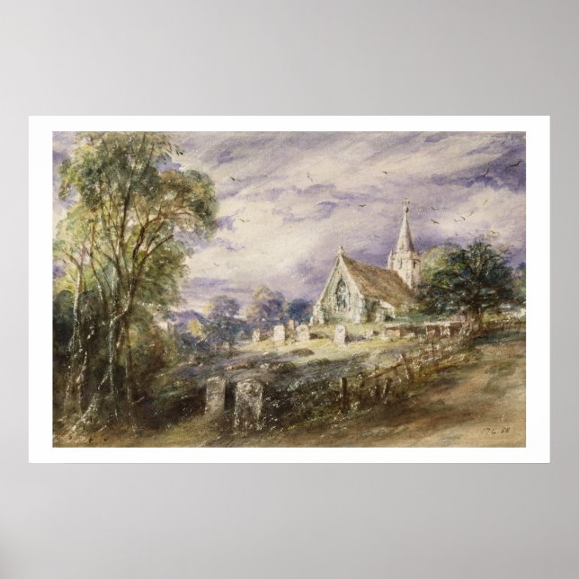 Stoke Poges Church, 1833 (w/c på papper) Poster (Framsidan)