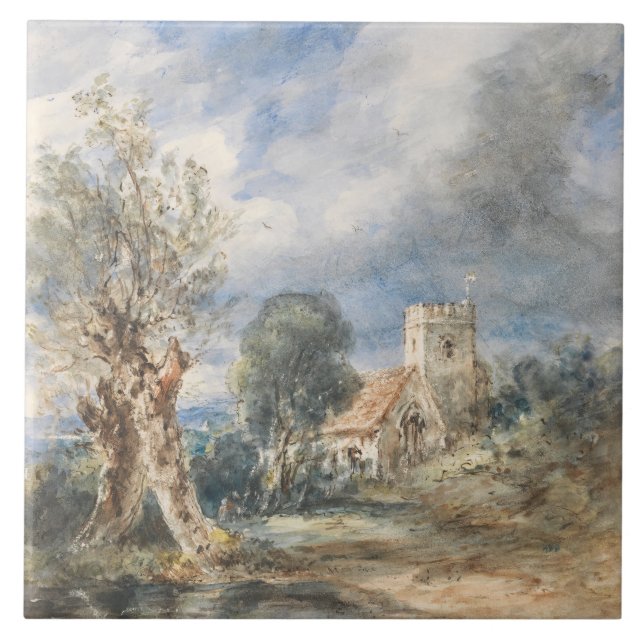 Stoke Poges Church (1834) John Constable Kakelplatta (Framsidan)