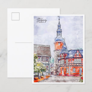 Stolberg Tyskland vintage resor vattenfärg Vykort