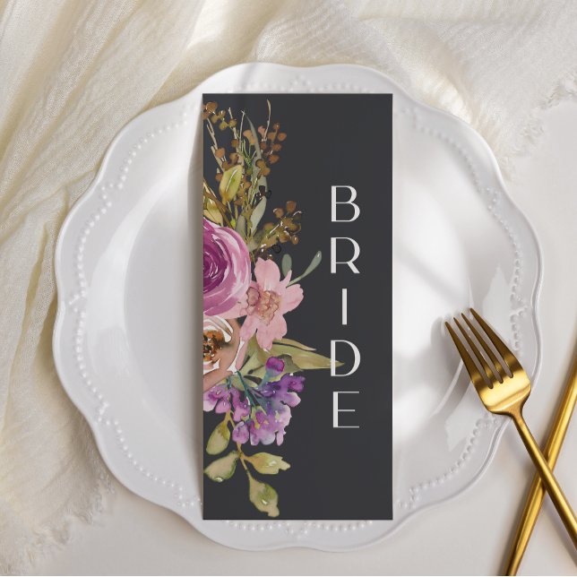 Stoljetecken för Dusty Rosa Lila Blommigt Bröllop Meny (Skapare uppladdad)