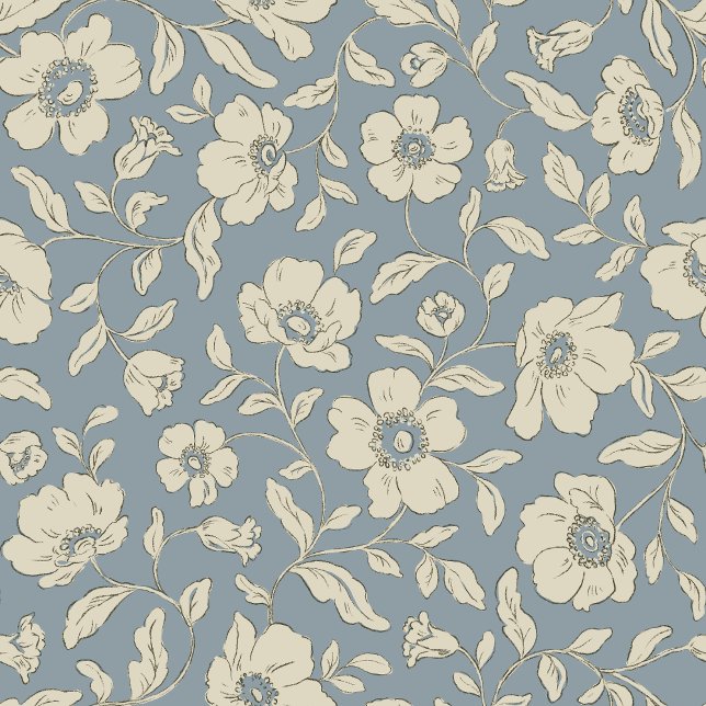 Stollig Anemones Dusty Blue Wrapping Papper Presentpapper (Skapare uppladdad)