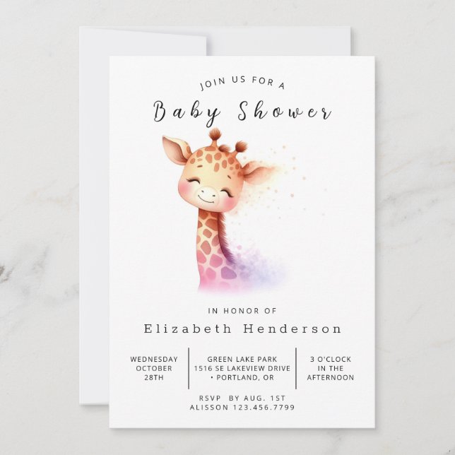 Stollig Anpassningsbar Giraffe Baby Shower Inbjudningar (Framsida)
