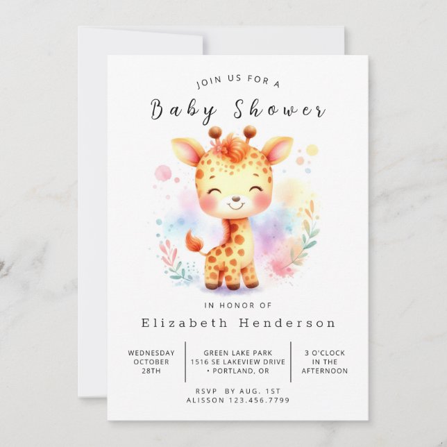 Stollig Anpassningsbar Giraffe Baby Shower Inbjudningar (Framsida)