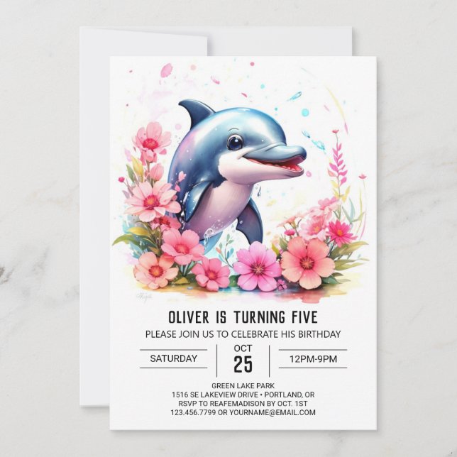 Stollig Baby Dolphin Birthday inbjudan (Framsida)