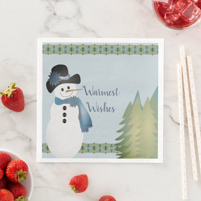 Stollig Blue Accented Snögubbe Pappersservett (Insitu)