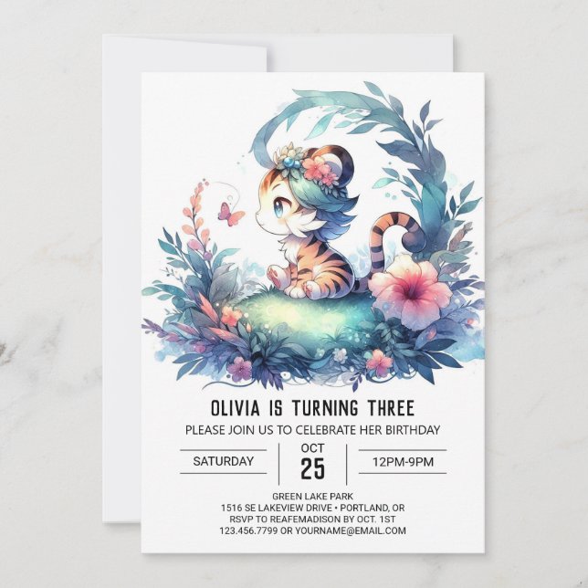 Stollig Boho Tiger Birthday Inbjudningar (Framsida)