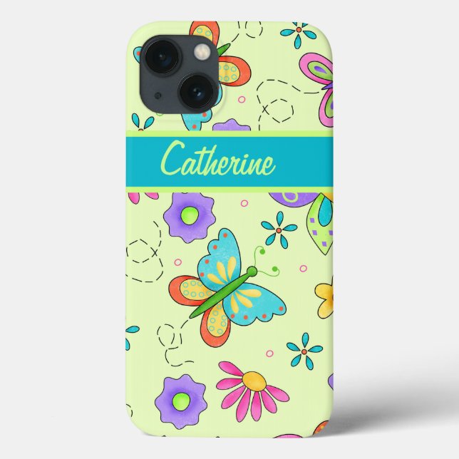 Stollig Butterflies on Grönt Custom Name (Baksida)