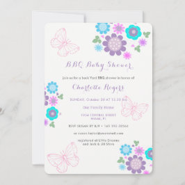Stollig Butterfly Flowers BBQ Backyard Baby Shower Inbjudningar
