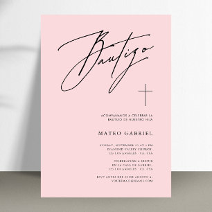 Stollig Calligraphy Baptism Rosa Spain Bautizo Inbjudningar