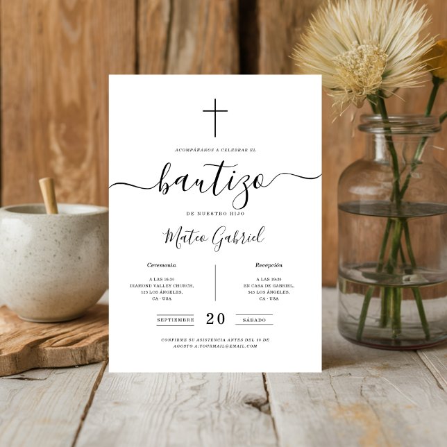 Stollig Calligraphy Invación De Bautizo White Inbjudningar (Skapare uppladdad)