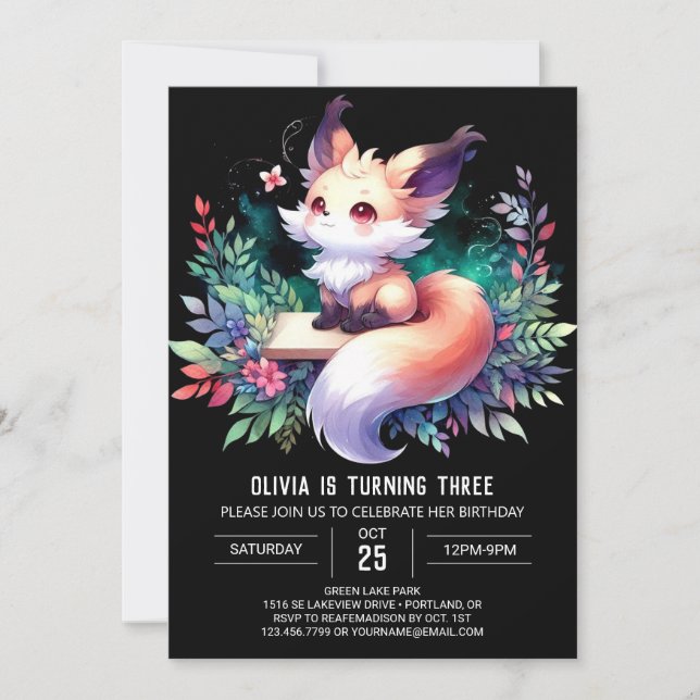 Stollig Cute Fox Birthday digital Inbjudningar (Framsida)