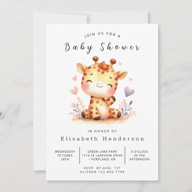 Stollig Digital Giraffe Baby Shower Inbjudningar (Framsida)
