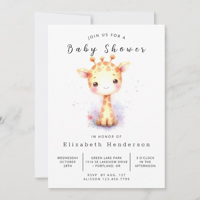 Stollig Digital Giraffe Baby Shower Inbjudningar (Framsida)
