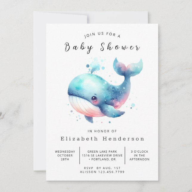 Stollig Digital Whale Baby Shower Inbjudningar (Framsida)