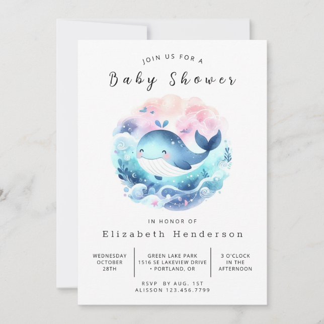 Stollig Digital Whale Baby Shower Inbjudningar (Framsida)