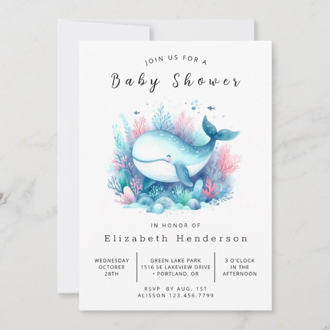 Stollig Digital Whale Baby Shower Inbjudningar (Framsida)