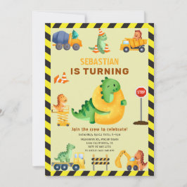 Stollig Dinosaur Construction 9th Födelsedagsfest Inbjudningar