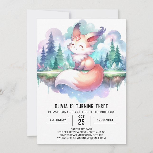 Stollig Dreamy Fox Birthday digital Inbjudningar (Framsida)
