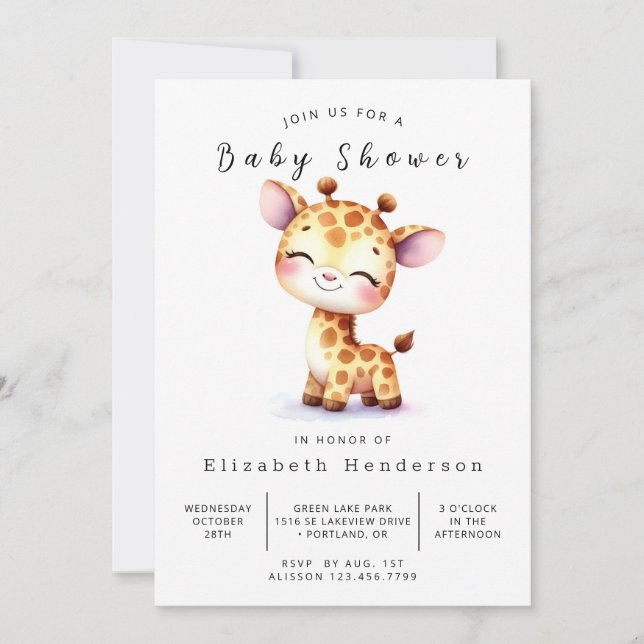 Stollig Editable Giraffe Baby Shower Inbjudningar (Framsida)
