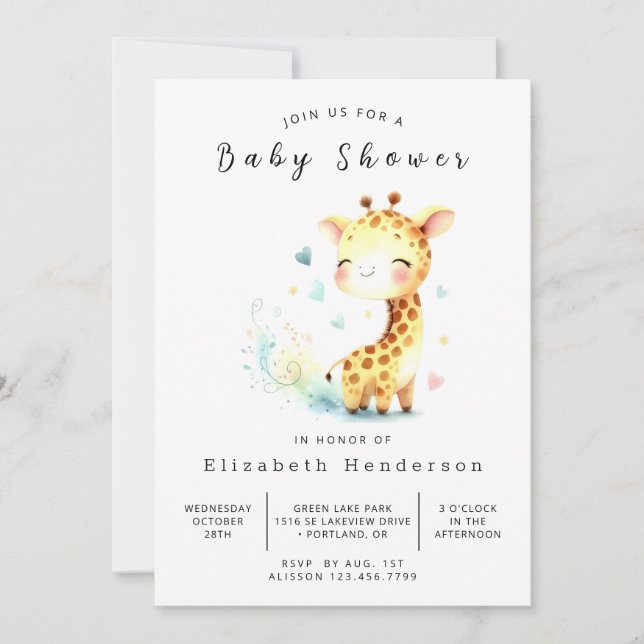 Stollig Editable Giraffe Baby Shower Inbjudningar (Framsida)