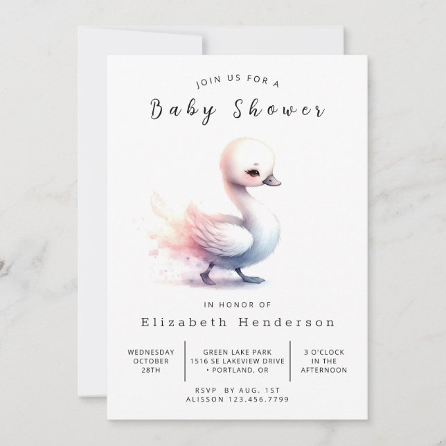 Stollig Editable Svan Baby Shower Inbjudningar (Framsida)
