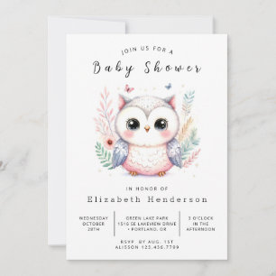 Stollig Editable Uggla Baby Shower Inbjudningar