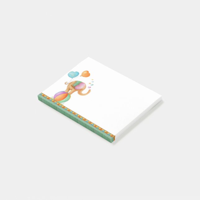 Stollig-elefant på ett boll-konstinlägg. post-it block (Vinklad)