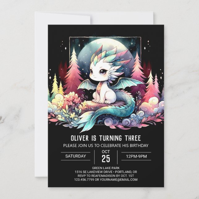 Stollig Elegant Dragon Birthday Inbjudningar (Framsida)