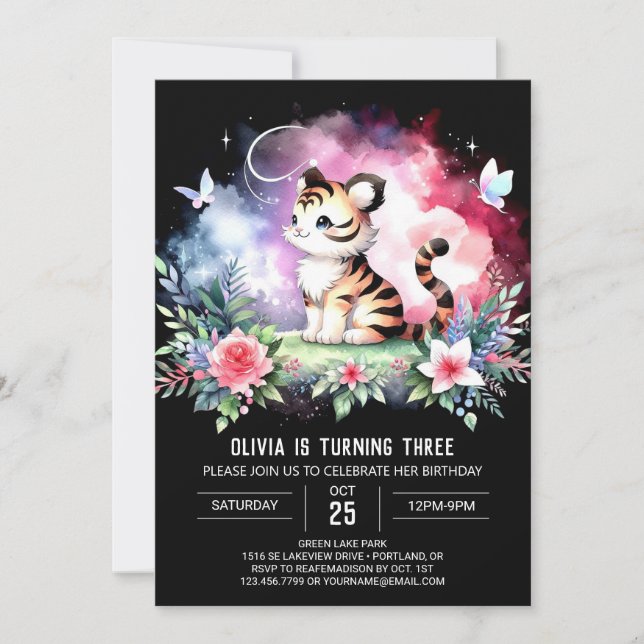 Stollig Elegant Tiger Birthday Inbjudningar (Framsida)