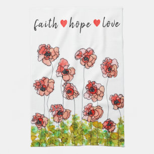 Stollig Faith Hope och Kärlek Poppies Kitchen Towe Kökshandduk