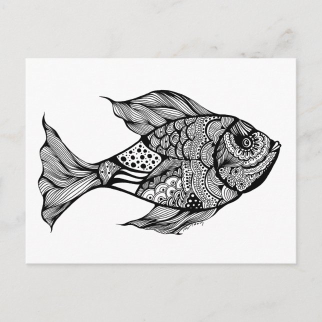 Stollig Fish Doodle Art Vykort (Framsida)