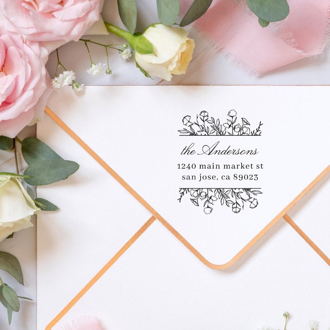 Stollig Flowers Löv Family Namn Returadress Självfärgande Stämpel (Skapare uppladdad)