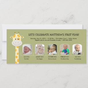 Stollig Giraffe Pojke, första födelsedag Inbjudningar