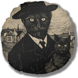 Stollig Goth Van Gogh Black Cat Rund Kudde