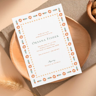 Stollig Groovy Boho Orange och Grönt Möhippa Inbjudningar