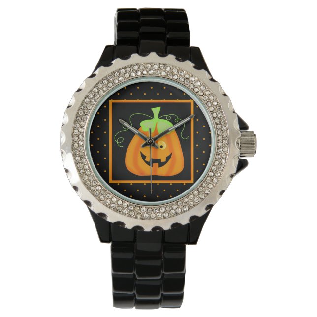 Stollig Halloween Pumpkin på Black Armbandsur (Framsida)