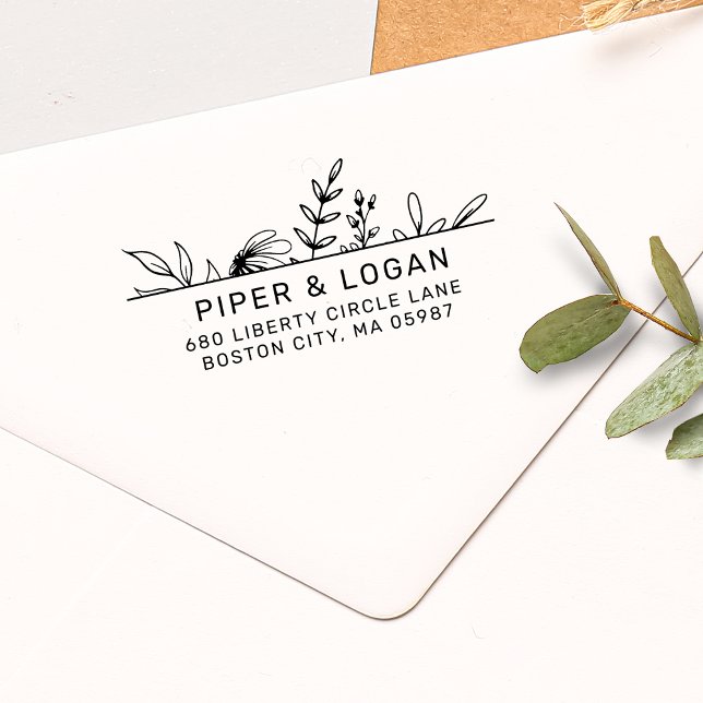 Stollig Hand-dragen Greenery-Returadressen Självfärgande Stämpel (Skapare uppladdad)