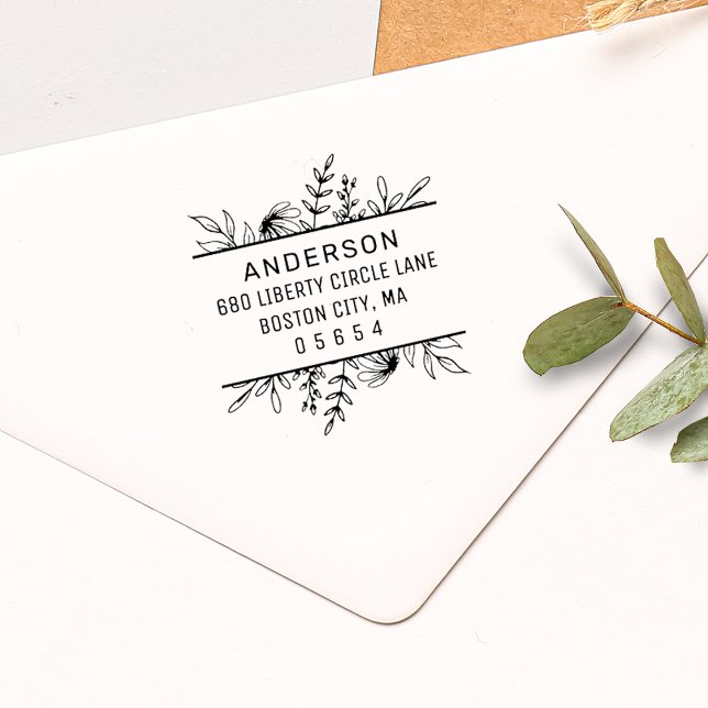 Stollig Hand-dragen Greenery-Returadressen Självfärgande Stämpel (Skapare uppladdad)