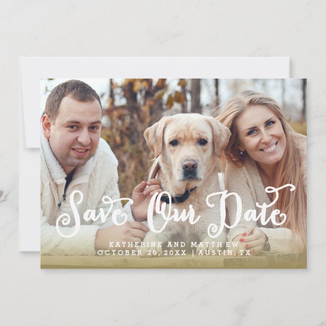 Stollig Hand Lettered Photo Bröllop spara datum Datumet (Framsida)