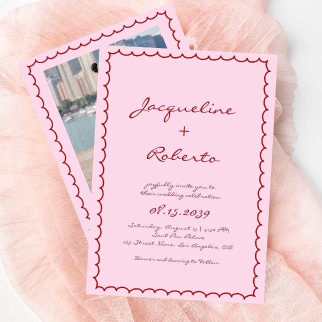 Stollig Hand plockade Retro Ram Rosa och Röda Bröl Inbjudningar (Skapare uppladdad)