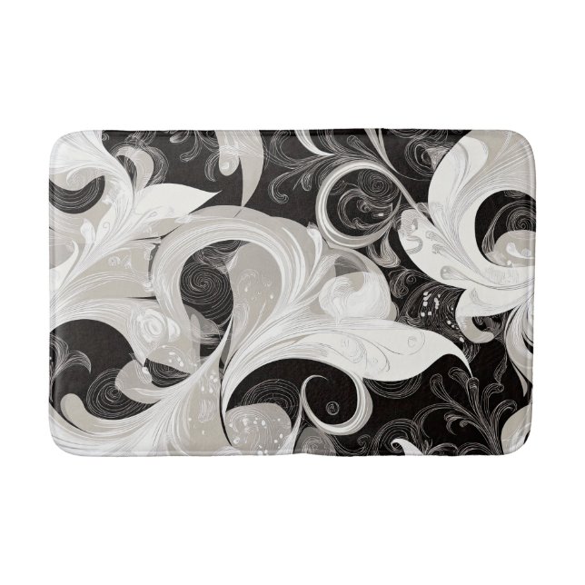 Stollig i Black and Cream Baroque Swirls Badrumsmatta (Framsidan)