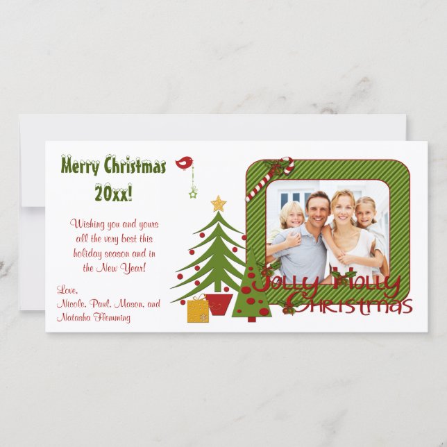 Stollig Julgranar, Bird, Rand Fotokort Julkort (Framsida)