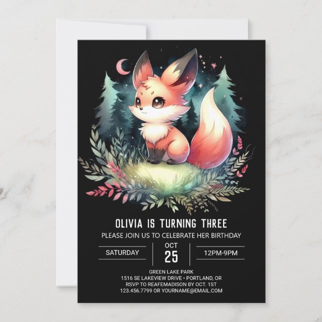 Stollig Kids Fox Birthday digital Inbjudningar (Framsida)