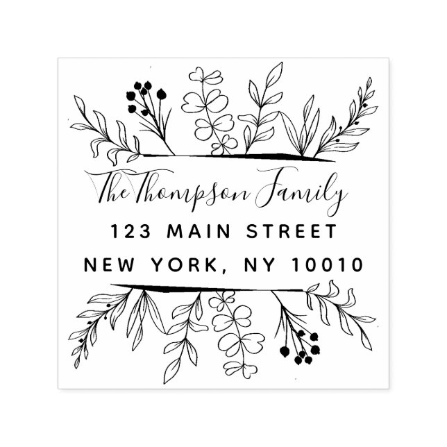 Stollig Lövs handdragen Family Returadress Sel Självfärgande Stämpel (Design)