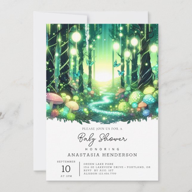 Stollig Magic Enchanted Forest Baby Shower Inbjudningar (Framsida)