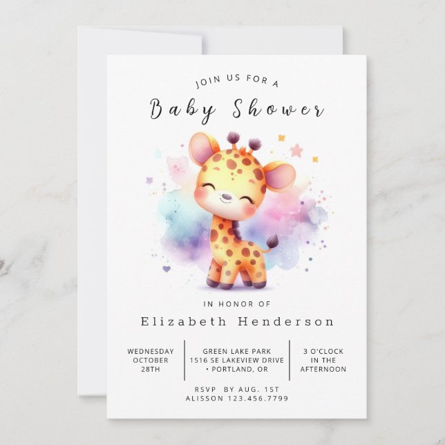 Stollig Online Giraffe Baby Shower Inbjudningar (Framsida)