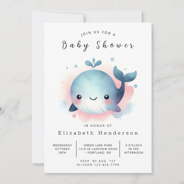 Stollig Online Whale Baby Shower Inbjudningar (Framsida)